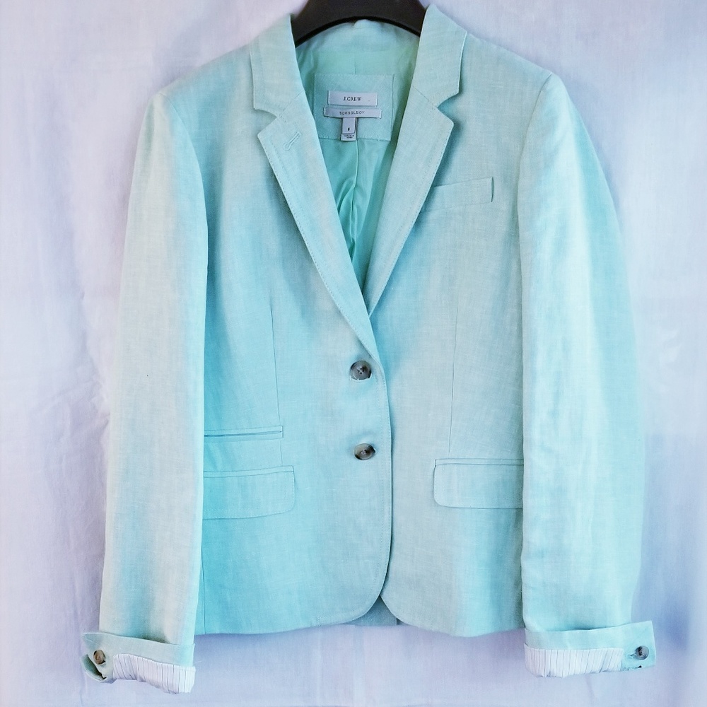 J Crew Schoolboy Jacket S8 Mint Colored Linen